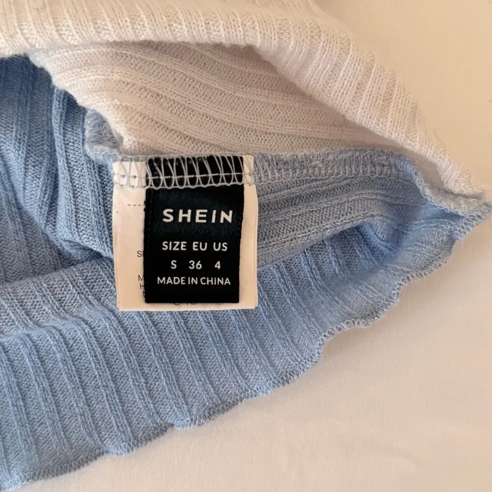 Shein Color Block Ribbed Baby Tee Small Asymmetrical Button Y2K Top - Picture 3 of 9